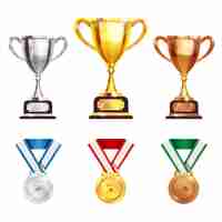 Free vector award trophy medal realistic set