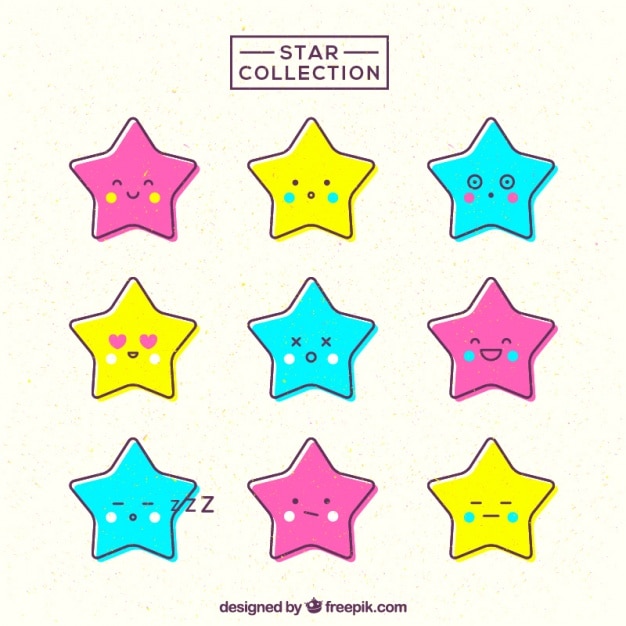 Бесплатное векторное изображение Удивительный набор звезд с симпатичными лицами
