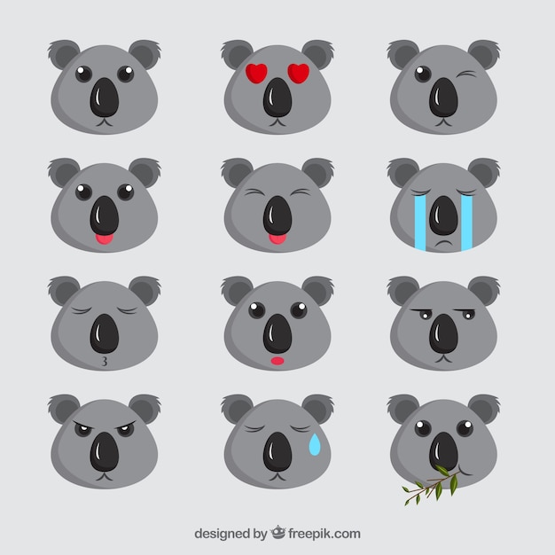 Vettore gratuito raccolta emoji impressionante di koala carino