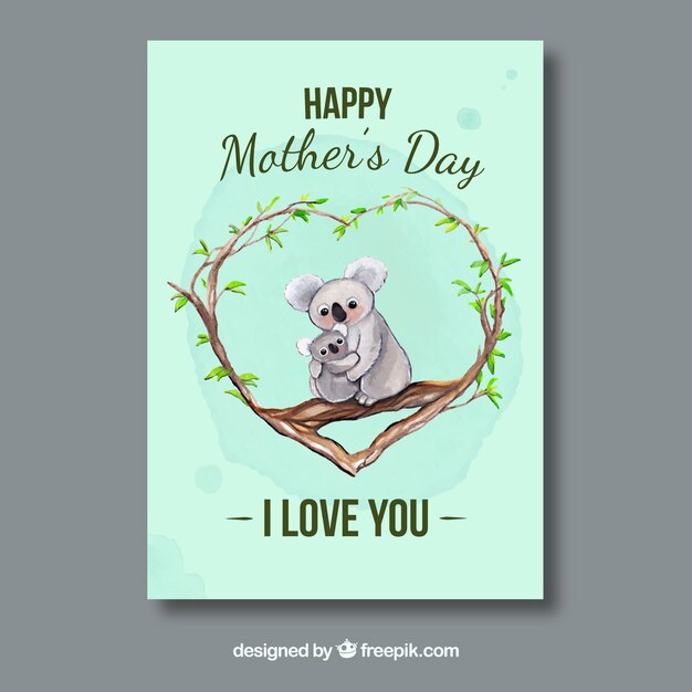 Awesome greeting card with koalas for mother's day