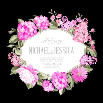 Awesome invitation card of color flowers. spring flowers. cherry blossom. marriage invitation. vector illustration.