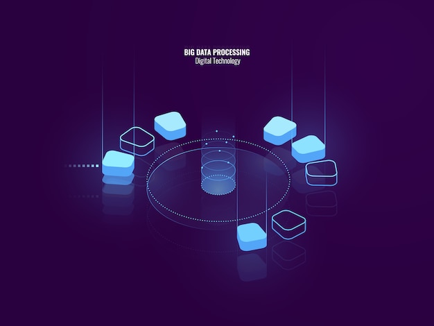 Awesome Isometric Banner Of Digital Technology, Isometric Abstract Icon Of Big Data Processing