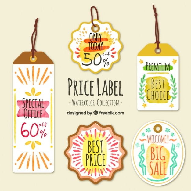 Awesome pack of watercolor price labels