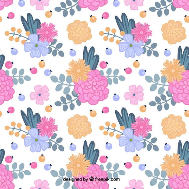 Awesome pattern with flat decorative flowers