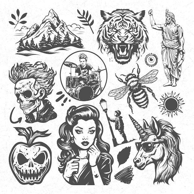 Удивительный ручной рисунок doodle tattoo element vector