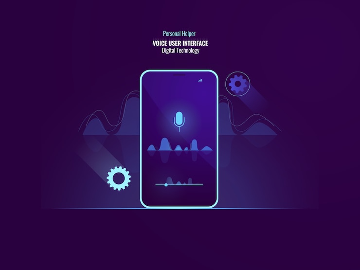 Free Vector awesome voice user interface command concept, mobile phone with sound wave, equalizer