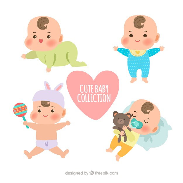 Babies collection in flat style