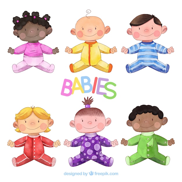 Free vector babies collection in watercolor style