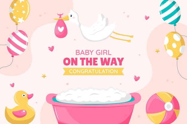 Free vector baby announcement baby girl background