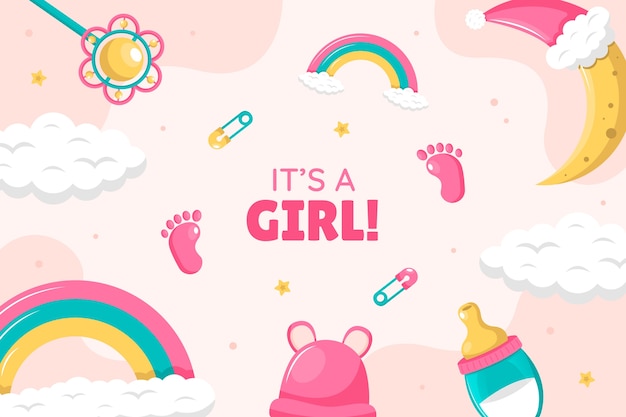 Free vector baby announcement baby girl background