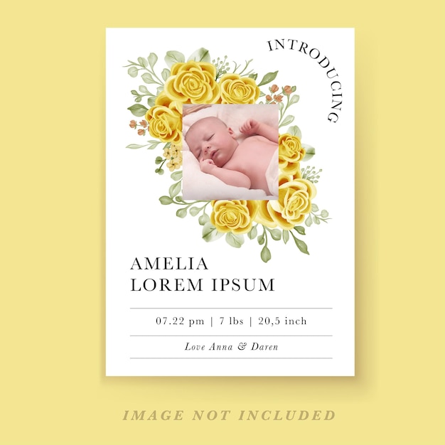 Free vector baby announcement with yellow rose decoration template