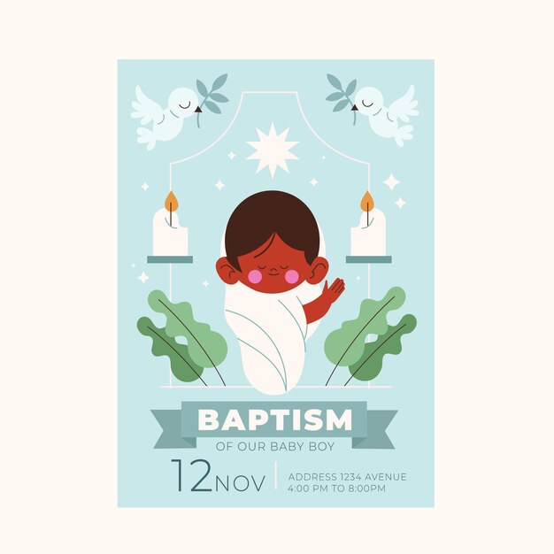 Free vector baby baptism poster invitation template