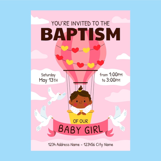 Free vector baby baptism poster invitation template