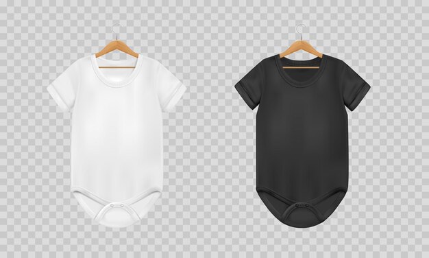 赤ちゃんのボディスーツの現実的な黒と白の透明なセット分離イラスト
