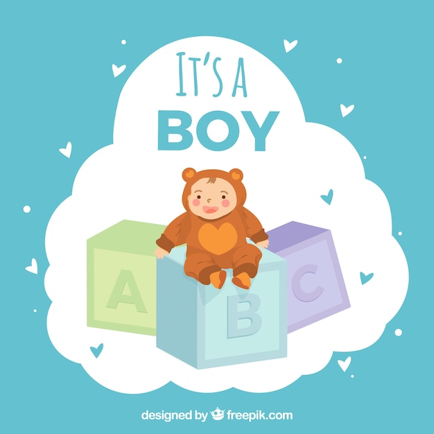 Baby boy background in flat style