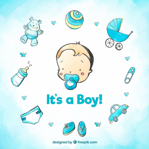 Baby boy background in hand drawn style