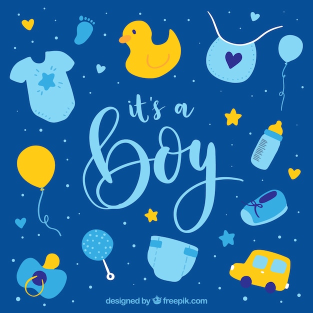 Baby boy background in hand drawn style