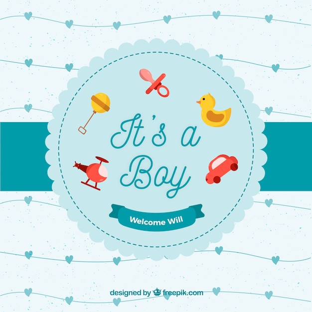 Free vector baby boy card in flat style