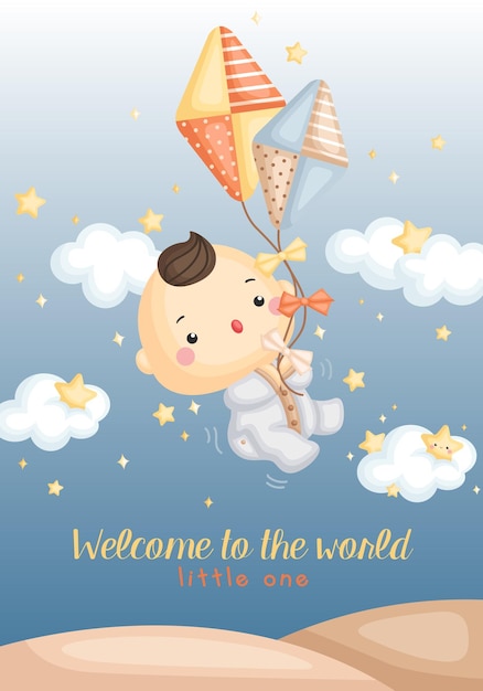 Baby Boy Kite Welcome Card