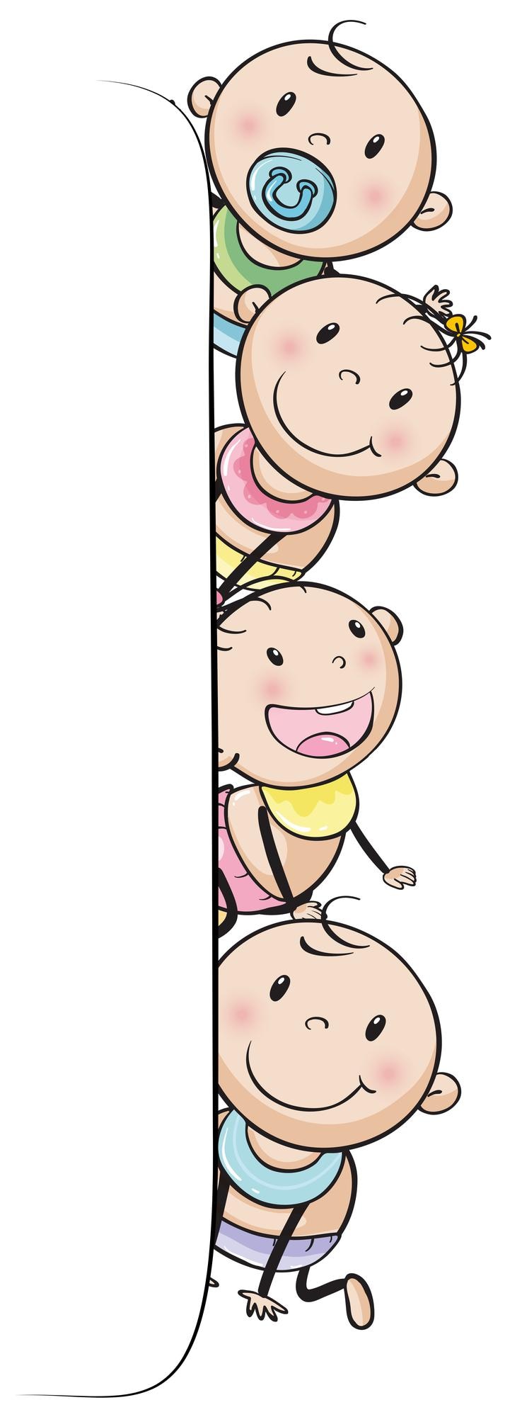 Free Vector baby boys and girls with happy face