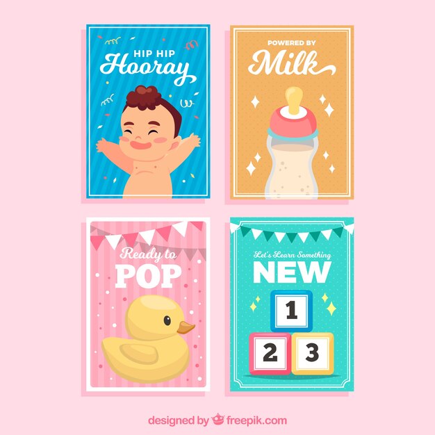 Baby cards collection in flat style