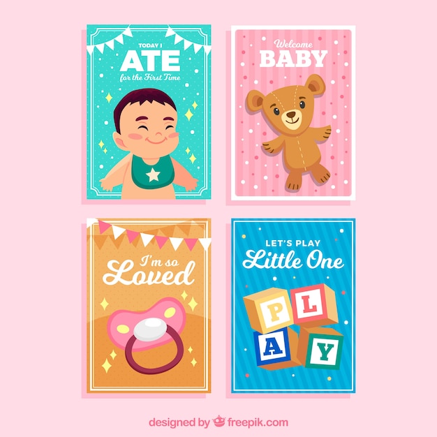 Baby cards collection in flat style