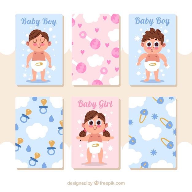 Baby cards collection in flat style