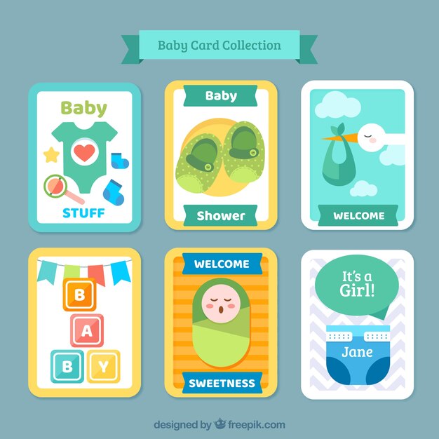 Baby cards collection in flat style