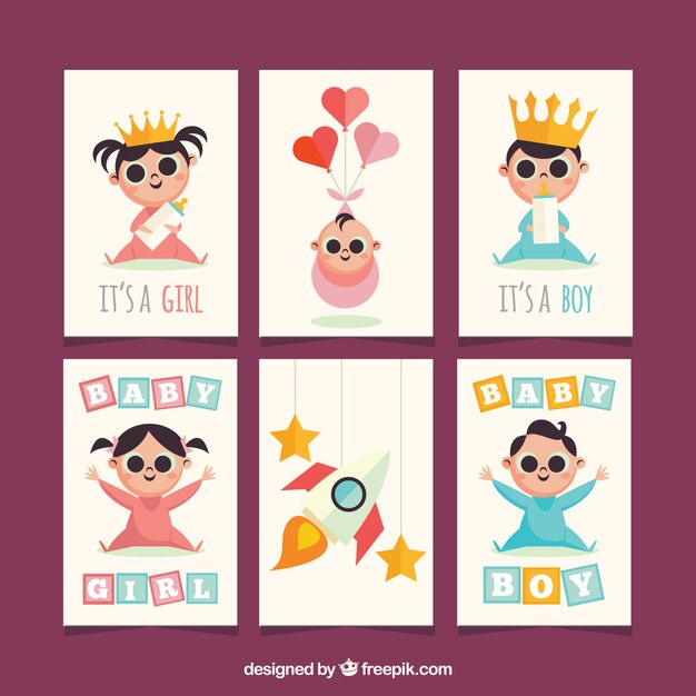 Free vector baby cards collection in flat style