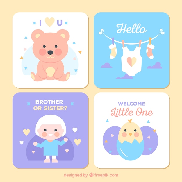 Baby cards collection in flat style