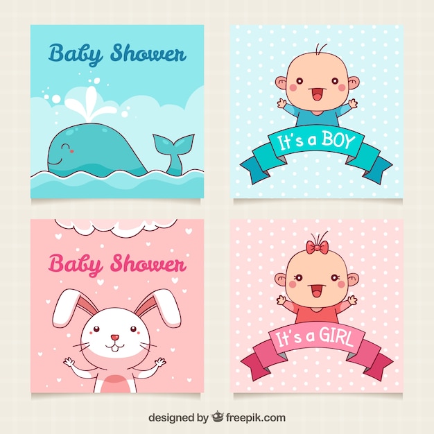 Free vector baby cards collection in hand drawn style