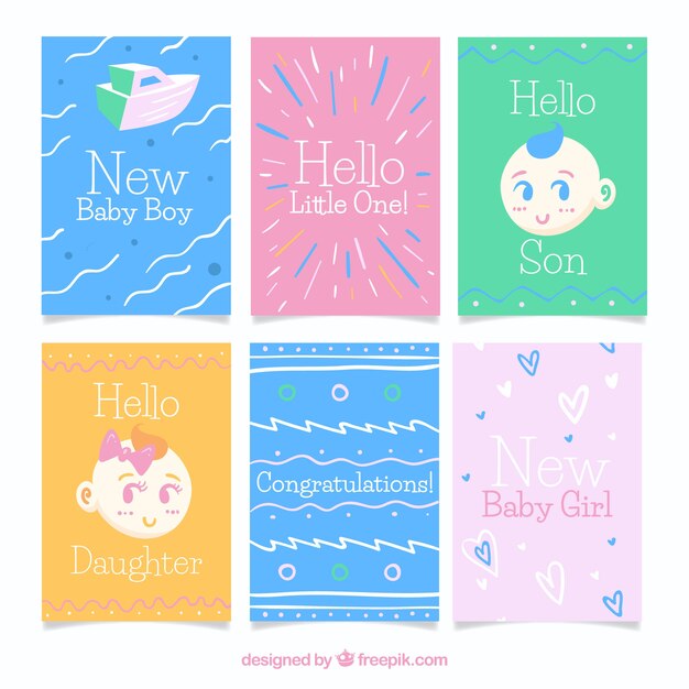 Baby cards collection in hand drawn style