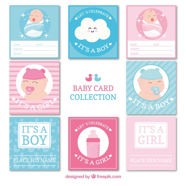 Free vector baby cards collection in hand drawn style