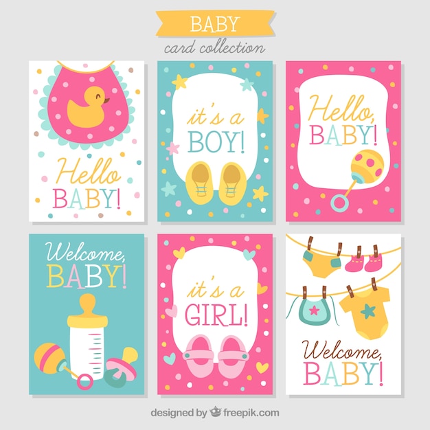 Baby cards collection in hand drawn style