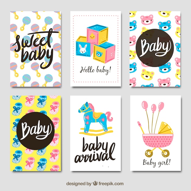Free vector baby cards collection in hand drawn style