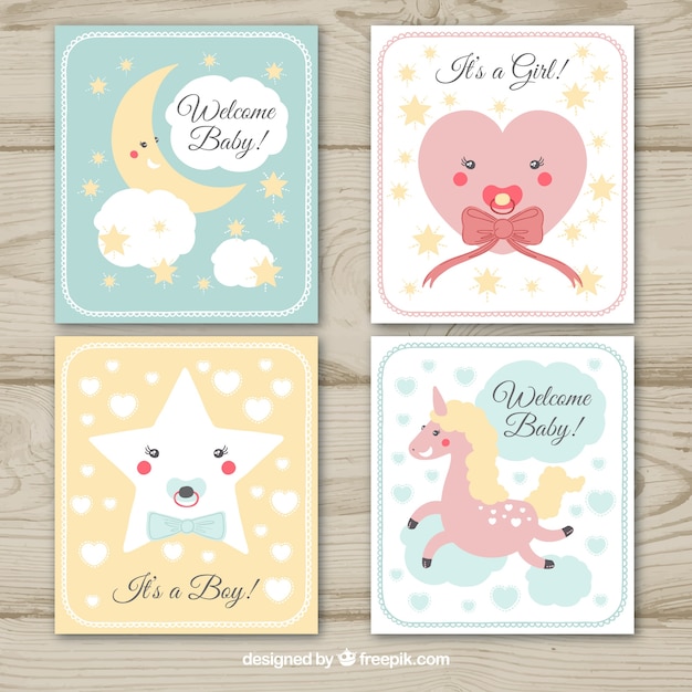 Baby cards collection in hand drawn style