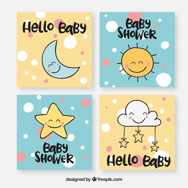 Free vector baby cards collection with cute elements