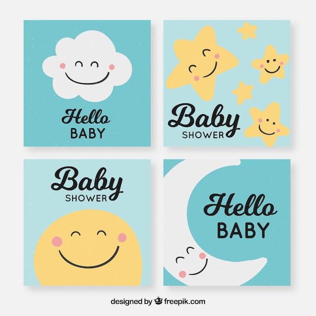 Free vector baby cards collection with cute elements