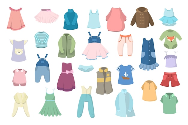 Free vector baby clothes set clothing for girls and boys