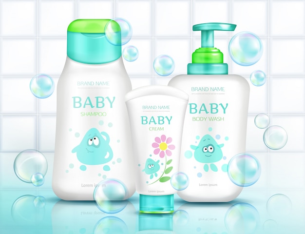 Free vector baby cosmetics bottles for kids