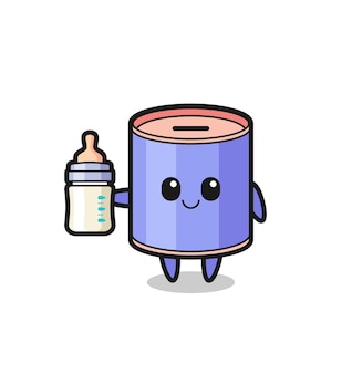 Baby cylinder piggy bank cartoon character with milk bottle cute design