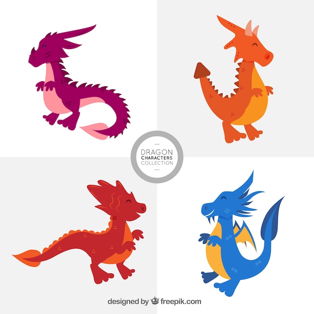 Vettore gratuito collezione di personaggi baby dragon con design piatto