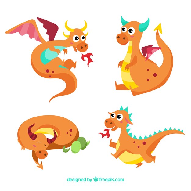 Baby dragon character collection with flat design