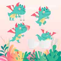 Free vector baby dragon character collection with flat design