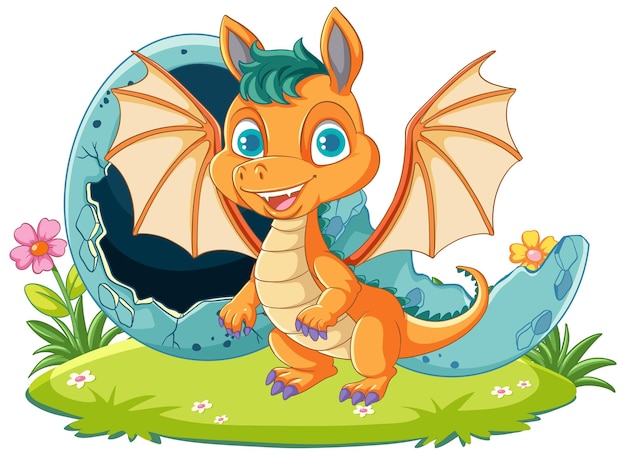 Free vector baby dragon hatching eggs in nature