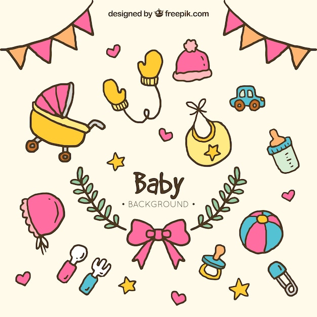 Free vector baby elements background in hand drawn style