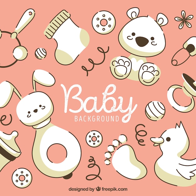 Free vector baby elements background in hand drawn style