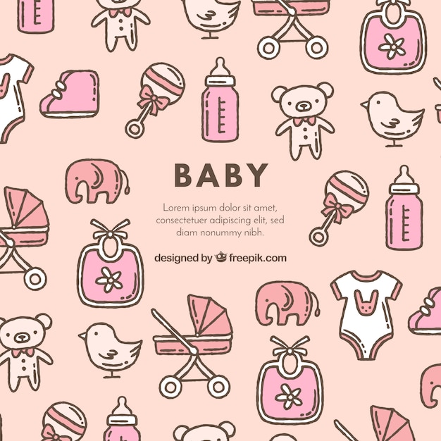 Free vector baby elements background in hand drawn style