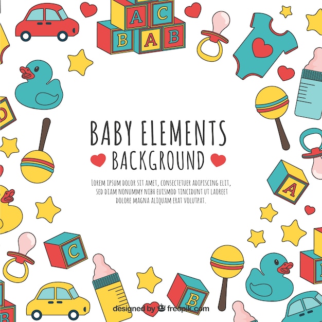 Free vector baby elements background in hand drawn style