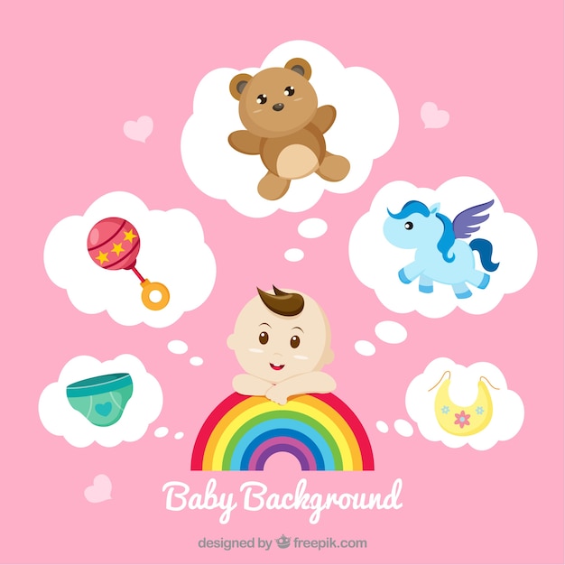 Baby elements background in hand drawn style